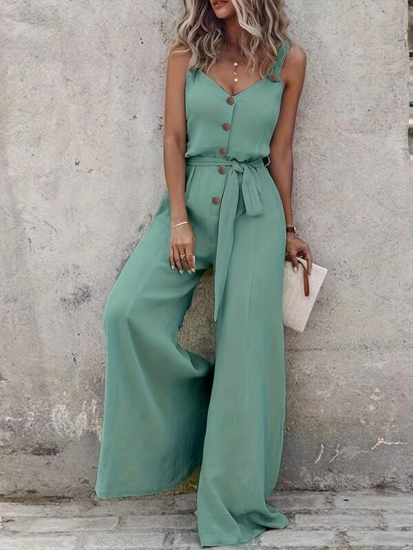 Women's Solid Color Buttoned Drawstring Wide-Leg Loose Fit Jumpsuit NS702 - Image 17
