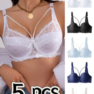 5pcs Women's Sexy Lace Gathered Bra Comfortable Breathable Underwear with Straps