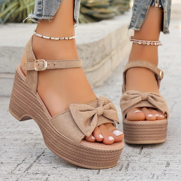 Women'S Summer Platform Sandals, Thick Heel, Fish Mouth, Butterfly Buckle, Open Toe, Fabric Upper, Synthetic Inner, Faux Sole, Synthetic Insole, Hand Wash or Professional Dry Clean, Solid Color, for Women - Image 3
