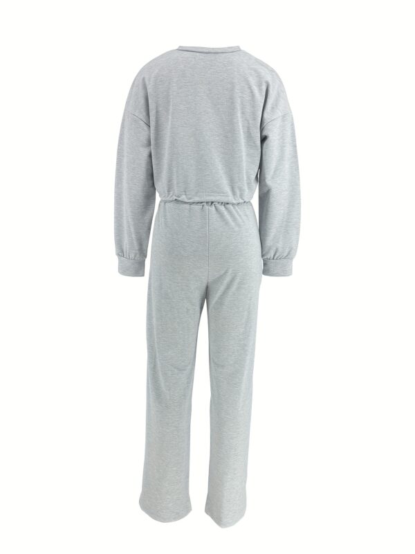 Women'S Casual Patchwork Jumpsuit - Gray & Blue, Long Sleeve, Crew Neck, Pockets, Perfect for Vacation, Outdoor, Home, Dance Party, Holiday Style, Holiday Casual Wear | Trendy Casualwear | Stylish Jumpsuit - Image 7