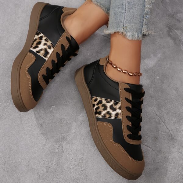 Women'S High-Quality Fashion Sneakers with Black and Brown Leopard Print, Comfortable Low-Top Casual Sports Shoes with Lace-Up Closure, All-Season Wear, Casual Footwear | Stylish Laceup Sneakers | Durable Rubber Sole - Image 3