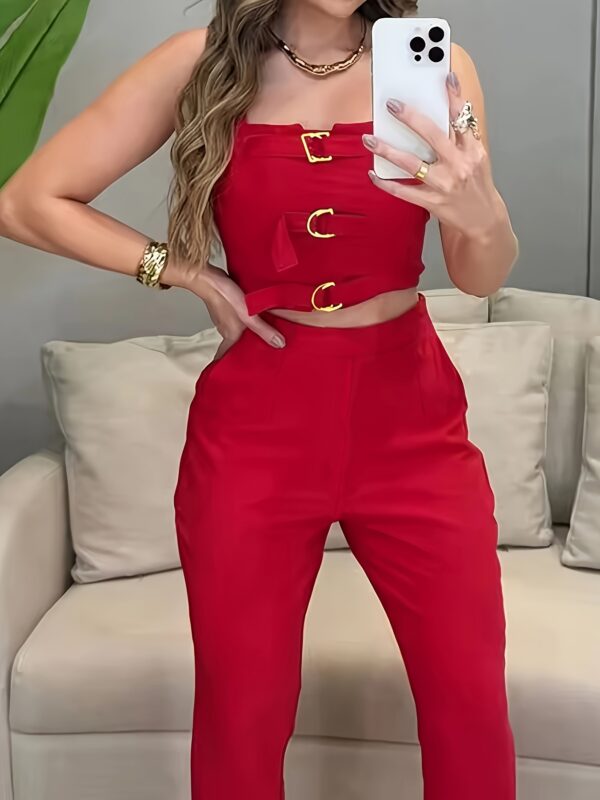 Stylish Elegant Adjustable Buckle Design Women's Camisole and Pants Two-Piece Set