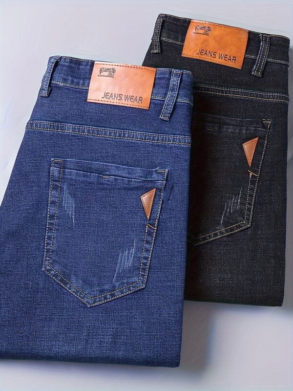 Men'S Slim-Fit Stretch Denim Jeans - Mid-Rise Straight-Leg Casual & Business Pants with Button Closure, Geometric Washed Design, All-Season Comfort for Work, Sports & Leisure, Versatile Clothing, Midrise Jeans, Workout Jeans, Durable Fabric - Image 10