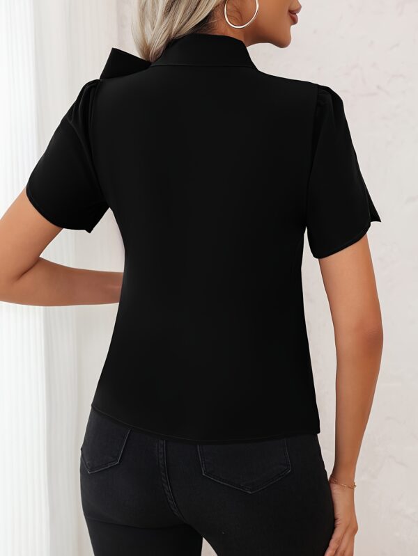 Elegant Women'S Bow Tie Bell Sleeve Blouse - Solid Color Tie-Front Shirt with Flared Cuffs, Versatile Casual to Dressy Top for Spring Summer Fall, Seasonal Fashion, Quality Fabric Shirt - Image 11