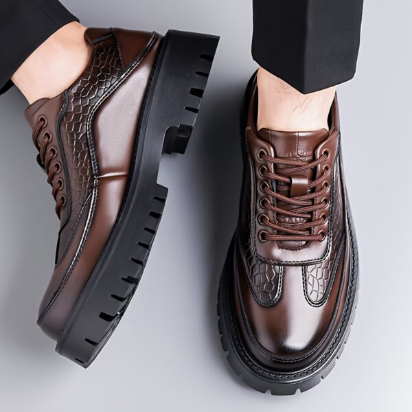 2025 Trendy Men'S Lace-Up Business Casual Shoes, Textured Embossed Derby Style with Premium Material + Non-Slip Durable Rubber Sole, Available in 2 Colors, Comfortable Thick-Soled Dress Shoes Suitable for Daily Wear, Business Gatherings, and Multiple Scenarios, 11 Sizes to Choose From - Image 10