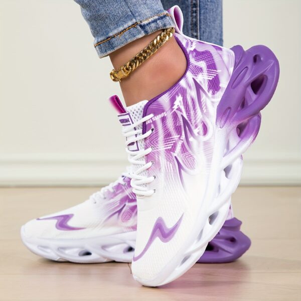 Women's Stylish Gradient Flame Running Shoes - Breathable Knit Upper, Comfortable EVA Sole, Fashionable Purple & White Design, Lace-Up Closure for Casual & Athletic Wear, Allseason Sneakers | Vibrant Gradient Design | Breathable Fabric Upper, Ladies Shoes - Image 9