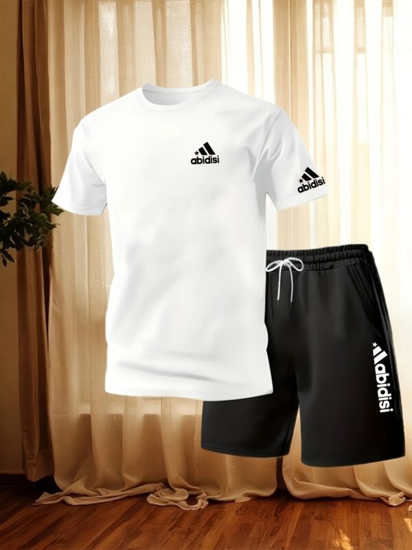 Men'S Summer 2pcs Set, Short Sleeve Crew Neck T-Shirt and Elastic Waist Shorts, Suitable for Casual Daily Wear - Image 2