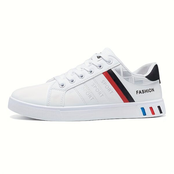 KOONEXY Men's Low-Top Casual Sneakers - White with Striped Accents, Breathable Fabric Lining & Cushioned Comfort for All-Season Outdoor Sports & Casual Attire, Sleek Shoe Design, Durable Traction Footwear, Minimalist Style, Quality Construction, Daily Wear - Image 9