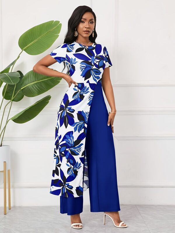 Elegant Floral Print Jumpsuit with Zipper Detail - Sleeveless, Short, Blue & White, Perfect for Spring/Summer Parties, Festivals, and Casual Attire, Casual Attire|Floral Print Jumpsuit|Zipper Detail - Image 19