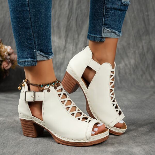 Summer Cross Roman Gladiator Elegant Thick Heel Wedge Sandals - Image 7