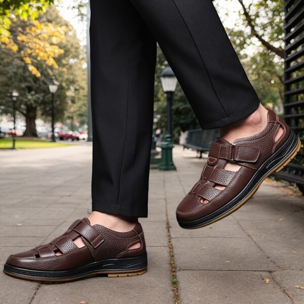 2025 Summer Trendy Men's Breathable Sandals - Genuine Leather Upper with Comfortable and Durable Design, Lightweight Beach Shoes Featuring Quick-Dry Technology, Available in 2 Colors, Perfect for Travel and Outdoor Activities, Ideal Gift for 7 Occasions, Suitable for Business Casual Wear, Full Size Range - Image 8