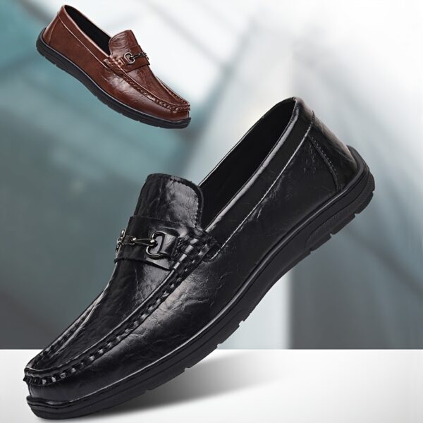 Men'S Elegant Brown Loafers - Casual Slip-On Shoes with Metal Buckle, Perfect for Weddings, Parties, and Business Casual Attire, All-Season Comfort, Rubber Sole, Faux Upper, Formal Footwear | Elegant Loafers | Stylish Loafers - Image 8