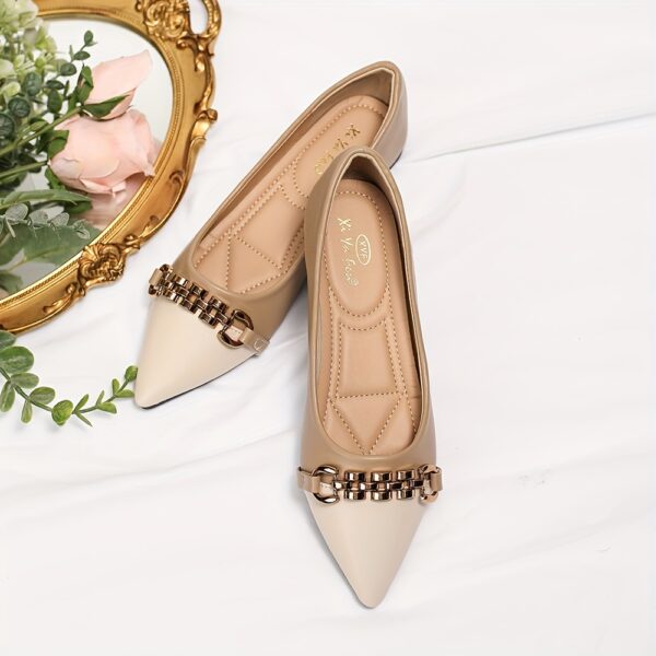 Women's Buckle Decor Flat Shoes, Two Tone Pointed Toe Slip On Shoes, Fashion All-Match Commuter Flats - Image 3