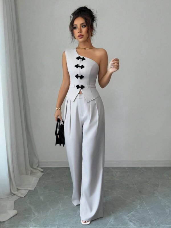 Women's Spring-Summer French Elegant Off-Shoulder Button-Up Blouse Set - Image 6