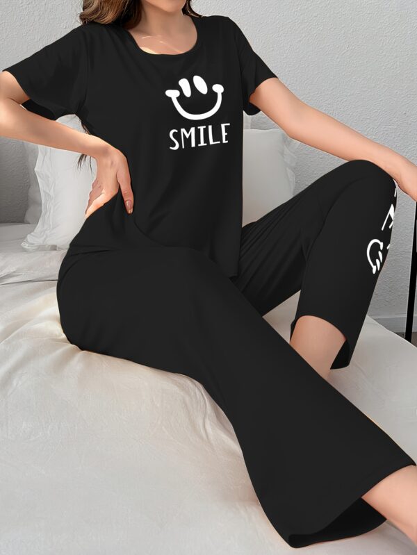 Women'S Casual Yellow joyful Face Pajama Set - Short Sleeve, Long Pants, Crew Neck, All-Season Sleepwear, Comfortable Loungewear, Casual Loungewear|Playful Design|Soft Texture - Image 21