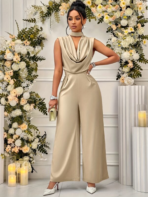 Women's Elegant High-Waisted Sleeveless Wide-Leg Jumpsuit - Beige Stand Collar Non-Stretch Machine Washable All-Season Versatile Outfit for Casual & Formal Events (NS702), Event Clothing | Sophisticated Style | Sophisticated Cut, Ladies Rompers And Jumpsuits - Image 11
