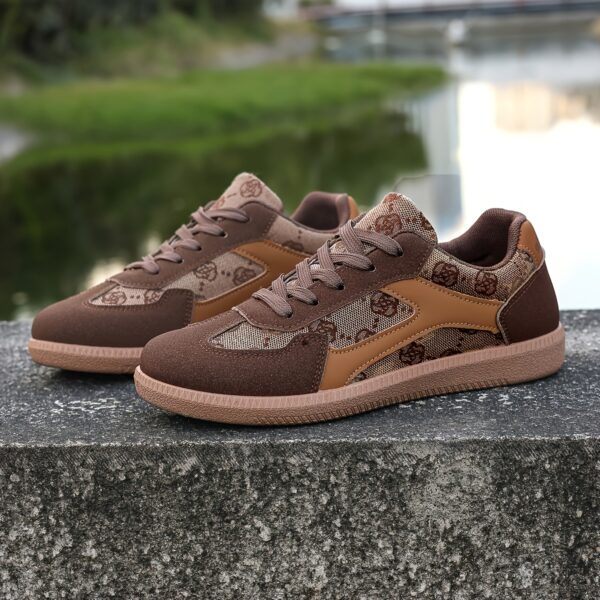Women'S Comfortable Versatile Athletic Sneakers with Camouflage Design - Non-Slip, Stabilizing Support, All-Season Wear, Brown & Beige Pattern, PVC Sole, Fabric Upper, Lace-Up Closure, Everyday Sneakers | Trendy Women'S Sneakers | Durable Sole Sneakers - Image 4