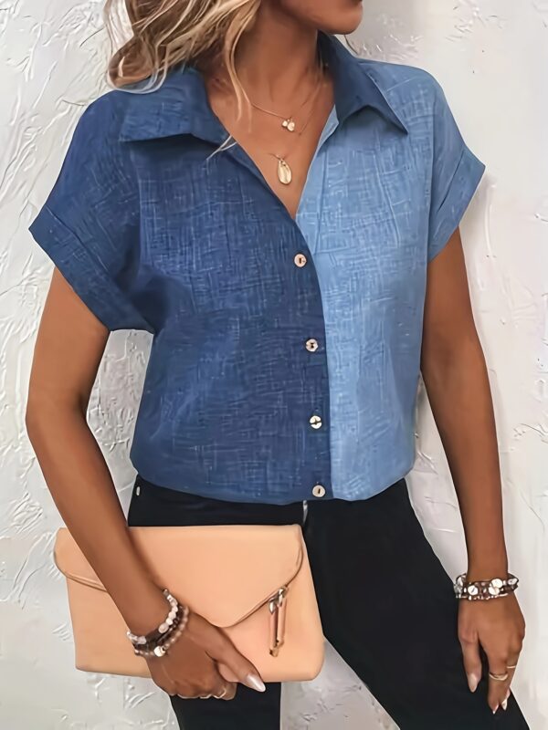 Elegant Special LUNE Women's Batwing Sleeve Shirt - Two-Tone Color Block Button-Front Design, Lightweight Non-Stretch Fabric, Machine Washable for Spring Summer Fall, Casual & Formal Wear - Image 8