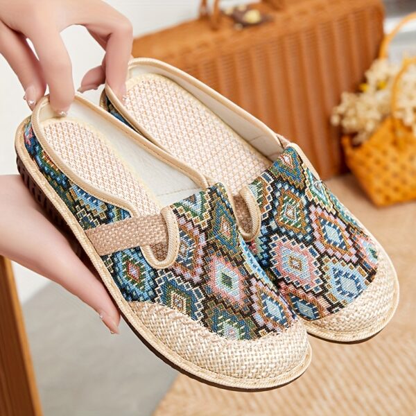 Women's Retro Plaid Slip-On Half Slippers - Soft Knit Fabric, Non-Slip PU Sole, Breathable Comfort for Indoor/Outdoor Use, Vibrant Spring Colors, Hand Washable - Image 7