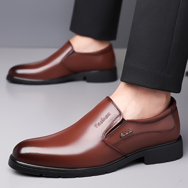 1pc Men'S Brown Slip-On Loafers - Stylish Low Top Dress Shoes with Metallic Logo, Rubber Sole, Insole & Lace-Up Detail, Perfect for Business & Casual Attire, Casual Footwear | Stylish Loafers | Durable Footwear - Image 7