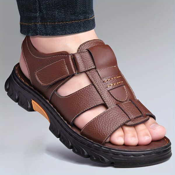 Men's Genuine Leather Fisherman Sandals, Classic Closed-Toe Design with Premium Cowhide Upper and Hand-Stitching, Adjustable Strap for a Comfort Fit, Durable Outdoor Summer Shoes for Walking. - Image 11