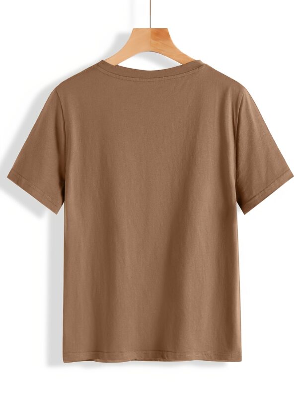 Women's Casual Short Sleeve T-Shirt - Floral & Leopard Print Round Neck Top, Breathable Spring Summer Blouse with Relaxed Fit, Hand Washable for Casual Attire, Short Sleeve Blouse, Comfortable Tee, Neutral Tone Top, Durable Casualwear - Image 6