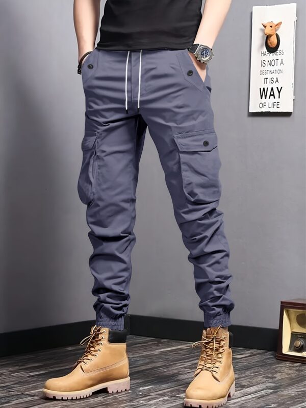 Casual Jogger Pants - Non-Stretchy Fabric with Multiple Utility Pockets, Drawstring Waist - for Gym, Everyday & Professional Workwear - Machine Washable - Spring/Fall Season - Style 2279, Jogging Pants, Gym Wear, Relaxed Fit, Durable Construction, Elastic Cuffs, Outdoor Workers, Functional Design, Sturdy Construction, Work Trousers, Active Lifestyle - Image 2