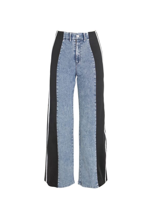 Tall Women's High-Waisted Wide-Leg Jeans - Color Block Striped Stretch Denim Pants with 10% Spandex, Straight-Leg Machine Washable Casual Elegant Trousers for All Seasons - Image 11