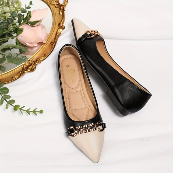 Women's Buckle Decor Flat Shoes, Two Tone Pointed Toe Slip On Shoes, Fashion All-Match Commuter Flats - Image 8
