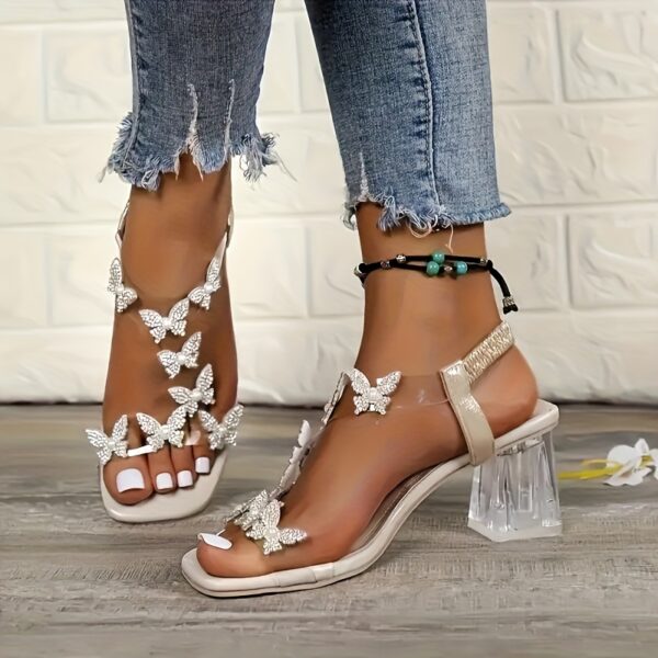 Honey Girl Summer High Heel Sandals - Open Toe, Block Heel, Slip-On Design, Floral Cutout Pattern, No Printing, Artificial Materials - Image 4