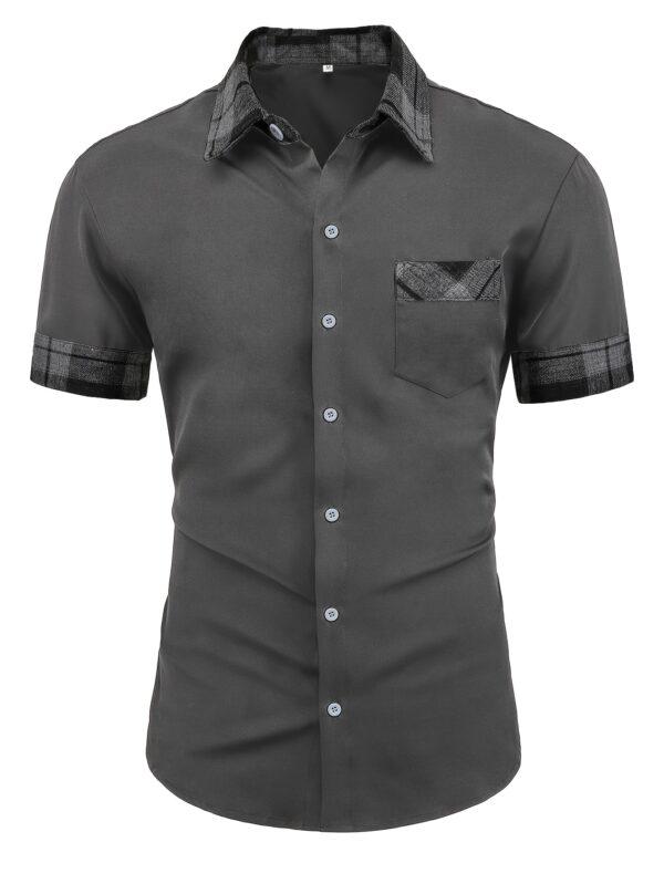 Men'S Classic Plaid Shirt with Unique Design, Comfortable and Breathable Short Sleeve, Single-Breasted Button-Up, Regular Fit, Non-Stretch Fabric, Perfect for Summer Festive Occasions, Festive Attire|Classic Plaid Shirt|Breathable Fabric - Image 3