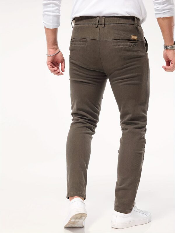 Men's Slim-Fit Stretch Casual Pants - Olive Green, Cotton Blend, Button Detail, Machine Washable, Versatile Style for All Seasons - Image 7