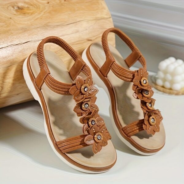 Women'S Elegant Beaded Flat Sandals - Adjustable Elastic Band, Non-Slip TPR Sole, Open-Toe Summer Beach Shoes in Brown & Black, Comfortable Casual Footwear, Strappy Sandals - Image 19