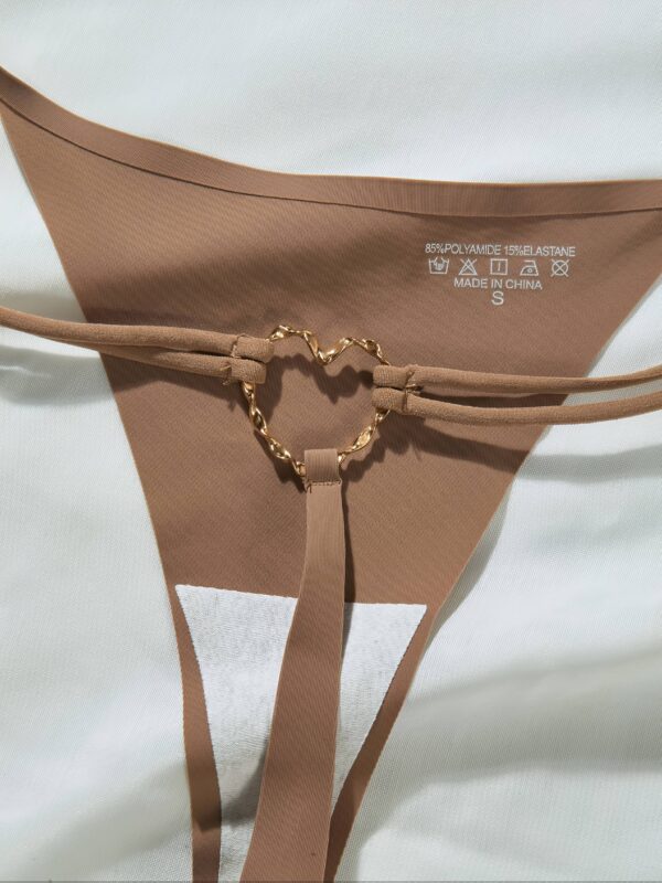 4pcs Women's Low-Rise Thong Underwear - Seamless Quick-Dry Comfort with Heart-Shaped Metallic Rings, Soft Stretch Fabric, 4 Colors (Black/Brown/White/Light Green) for Spring & Summer, Quickdry Underwear, Elegant Heart Design, Comfortable Fit - Image 2