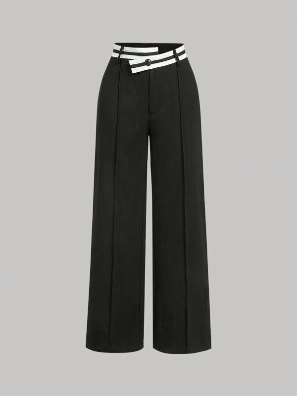 Women'S High-Waist Wide Leg Pants with White Belt - Elegant Solid Color Black, Comfortable Loose Fit for Casual or Commute, Button Detail, Spring Season Styl - Image 7