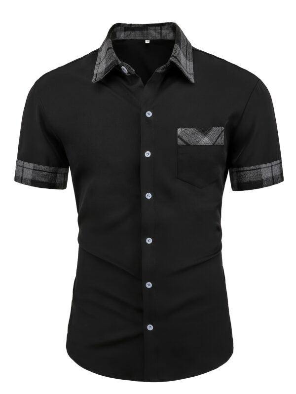 Men'S Classic Plaid Shirt with Unique Design, Comfortable and Breathable Short Sleeve, Single-Breasted Button-Up, Regular Fit, Non-Stretch Fabric, Perfect for Summer Festive Occasions, Festive Attire|Classic Plaid Shirt|Breathable Fabric - Image 6