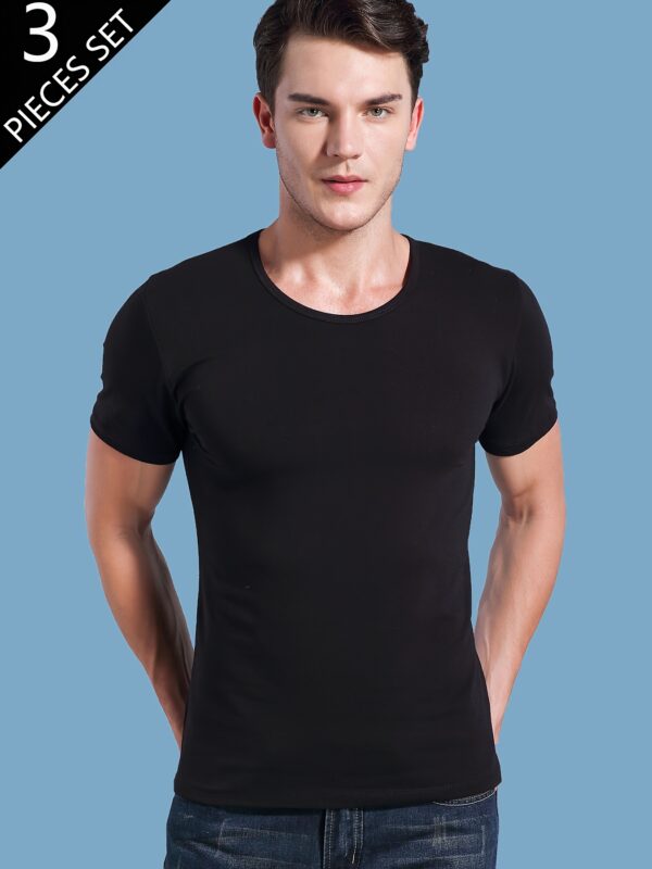 Three Men'S Short-Sleeve Solid Color T-Shirts in Black And White, Lightweight, Breathable, Comfortable for Sports And Casual Wear, Featuring a Round Neck And a Simple, Stylish Design. - Image 9