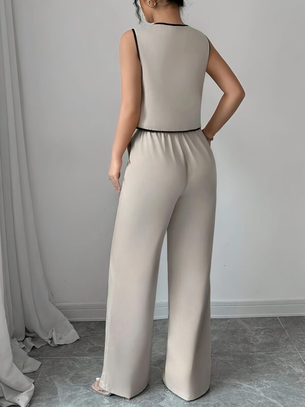 Women'S Casual Two-Piece Set - Sleeveless Top with Lace-up Detail, Wide-Leg Pants, Perfect for Office Commute & Holiday Moments, Office Attire|Casual TwoPiece|Laceup Top, Ladies Casual Wear - Image 3