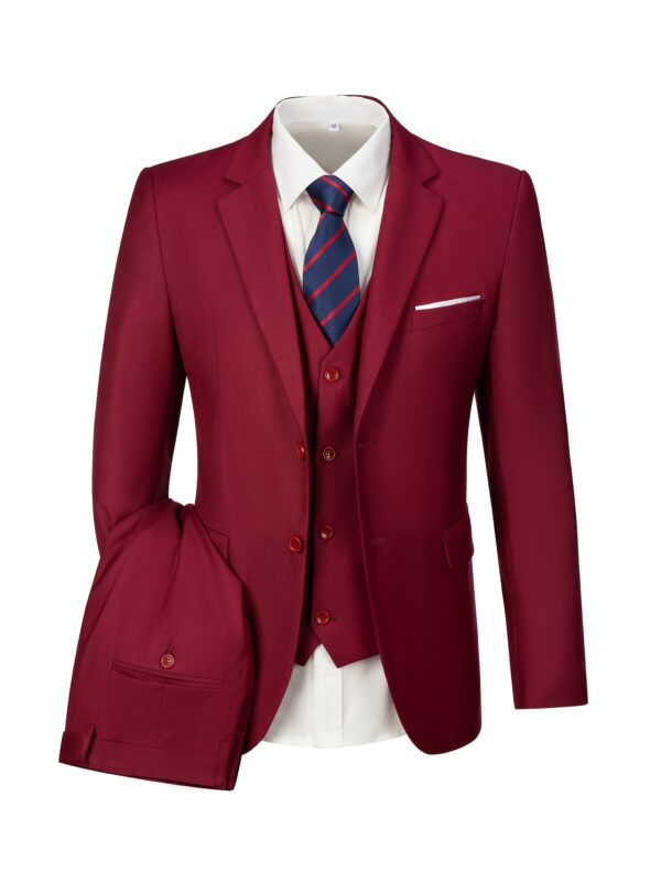 Men'S Navy Blue Three-Piece Suit with Brown Jacket, White Shirt, and Brown Dress Pants - Stylish Casual Attire for All Seasons, Casual Attire|Casual Style|Button Detail - Image 3