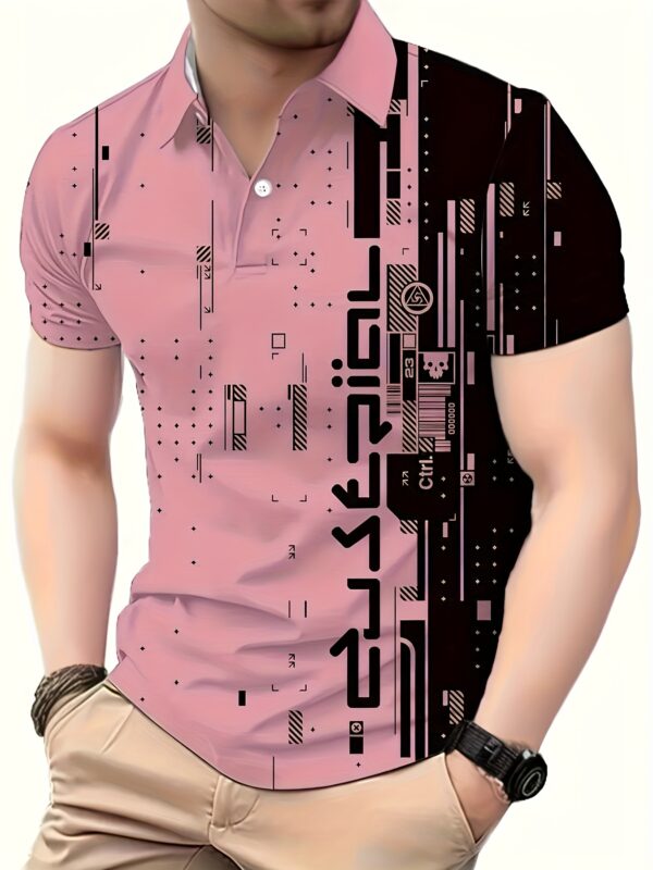 Men's Colorblock Pattern Print Short Sleeve Golf T-shirt For Summer - Image 2