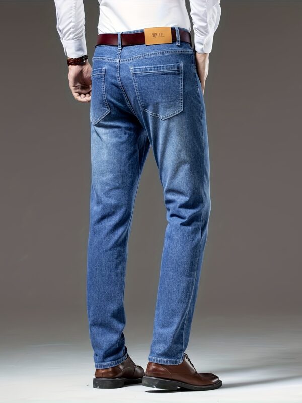 Men's Light Blue Straight Leg Jeans - Casual Business Denim, Mid-Rise, Stretch Fit, Versatile & Comfortable for Casual Attire - Image 5