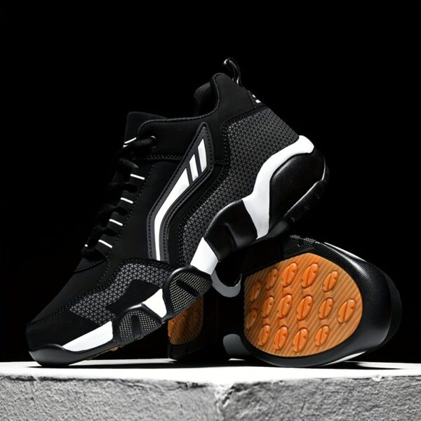 Men's Casual Sporty Sneakers - High Quality PU Upper, Non-Slip Rubber Sole with Cushioned Comfort & Inner Arch Support, Low-Top Lace-Up Design for All-Day Wear (Black/White) - Spring/Fall/Winter Seasonal Versatility, Comfortable Walking Shoes | Modern Sneakers | Sturdy Sole Footwear - Image 4