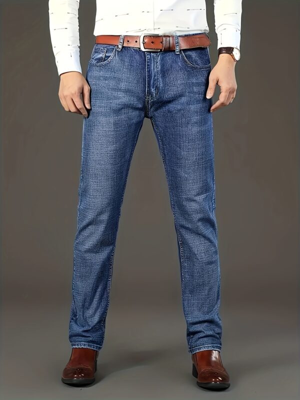 1pc Men'S Classic Denim Jeans - All-Season Stretch Regular Fit Solid Color Washed Basics, 64.5% Cotton, 33.5% Polyester, 2% Spandex, Woven Fabric, Casual Business Work Pants - Image 9