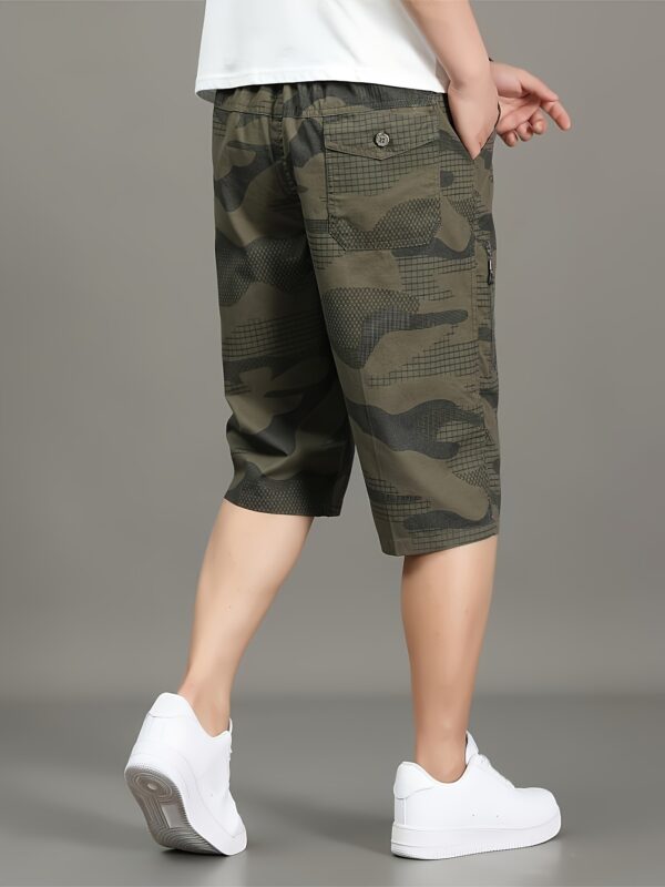 Men'S Casual Summer Shorts - Washed Cotton, Camouflage Print, Double Zipper Pockets, Elastic Waistband, Loose Fit, Cotton Short - Image 7