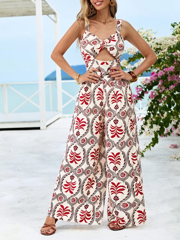 Women'S Elegant Off-Shoulder Floral Print Jumpsuit with Tie Waist & Side Slit - Lightweight Polyester, Perfect for Summer Beach Vacations, Casual Vacation Wear | Floral Print Jumpsuit | Texture - Image 5