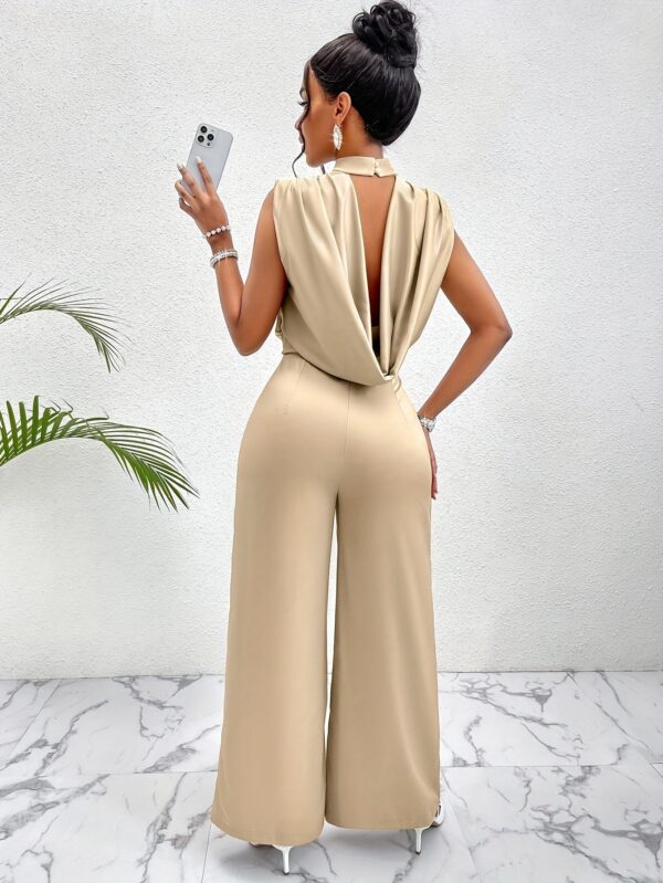 Women's Elegant High-Waisted Sleeveless Wide-Leg Jumpsuit - Beige Stand Collar Non-Stretch Machine Washable All-Season Versatile Outfit for Casual & Formal Events (NS702), Event Clothing | Sophisticated Style | Sophisticated Cut, Ladies Rompers And Jumpsuits - Image 7