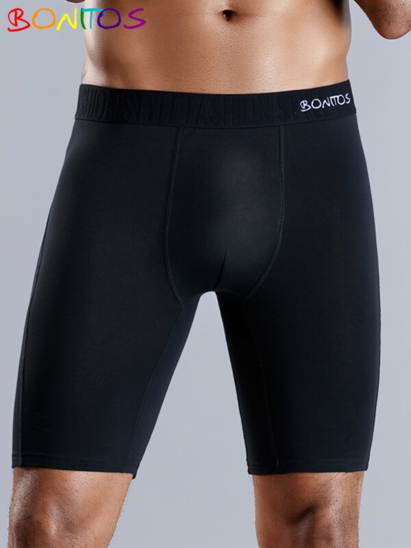 4pcs BONITOS Men's Long Boxer Briefs - Fly Open Underwear, Breathable Cotton Blend, Elastic Waistband, Comfort Fit in Blue, Black, Gray, Navy - Ideal for Daily Wear - Image 7