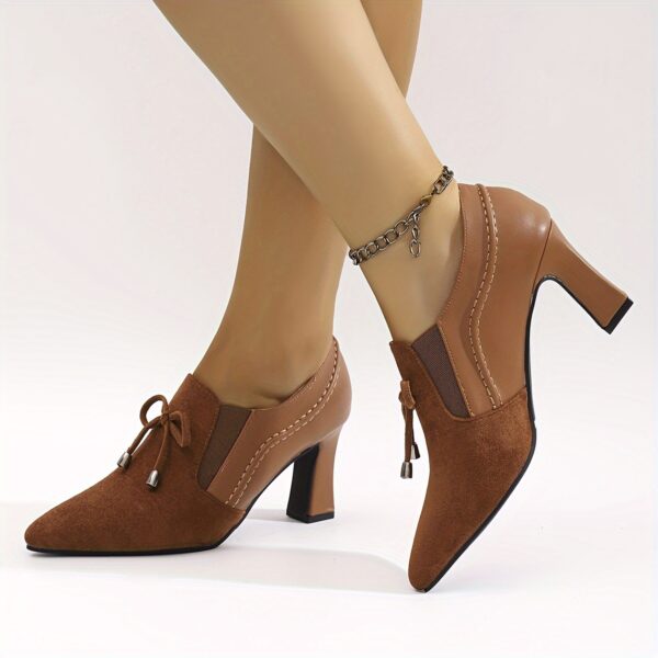 Women's Sexy Mary Jane High Heels with Bow Detail - Pointed Toe Block Heel, Lightweight Synthetic Cover & Cover Upper, All-Season Comfort for Casual & Formal Occasions, Elegant Shoe Design, Durable TPU Sole - Image 2