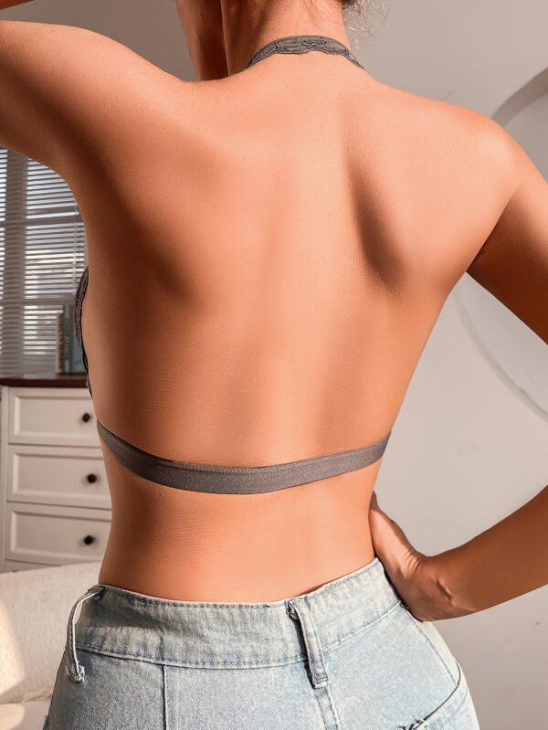 [Sexy] Women'S Sexy Lace Backless Bra - Breathable & Comfortable Black Mesh Fabric, Wireless Design with Removable Padding, Full Coverage for Casual Attire, Comfortable Wear | Semi-Sheer Lingerie | Removable Pads Bra - Image 8