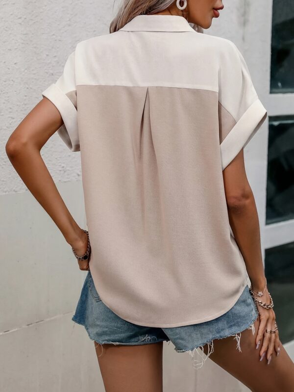 Women'S Two-Tone Batwing Sleeve Shirt with Pockets - Image 3
